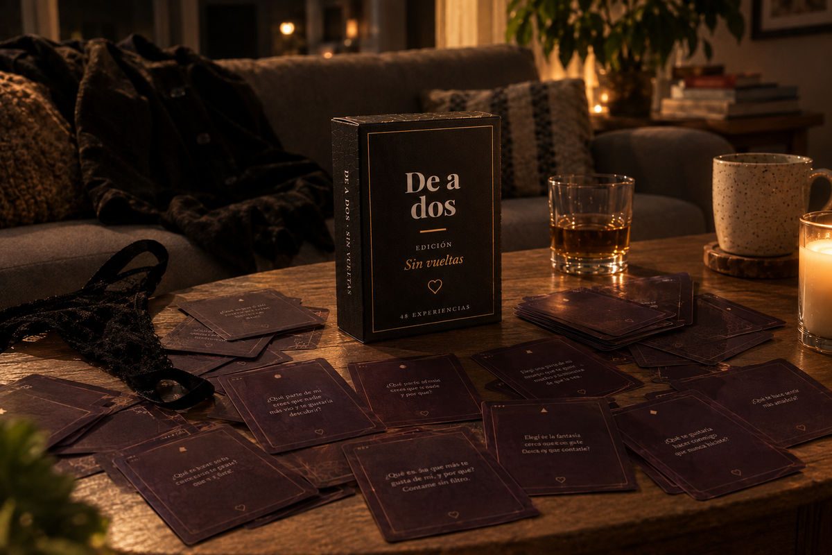 Caja del mazo Sin vueltas +18, juego de cartas para parejas de De a Dos